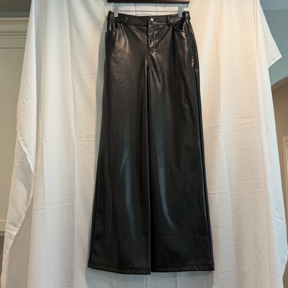 NWOT Women's High Rise Wide Leg Vegan Leather Pants Black Whimsygoth Small Tall